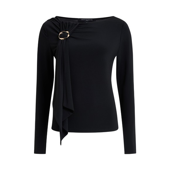 French Connection Womens Black Maxine Jersey Draped Detail Long Sleeve Top #1