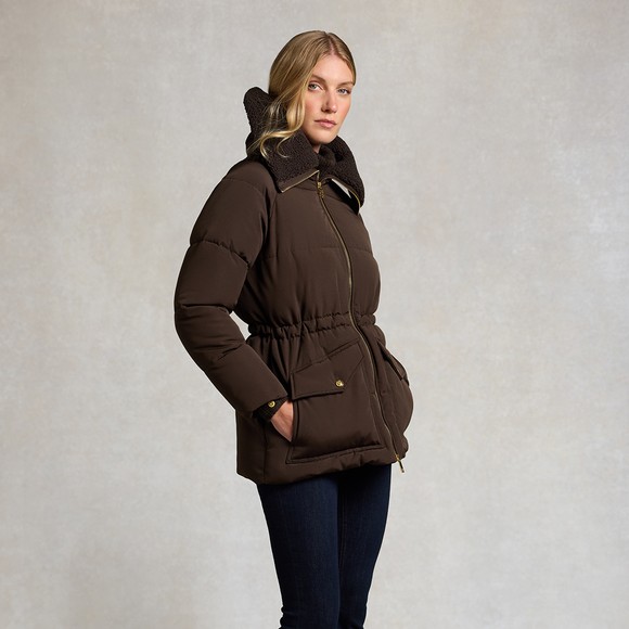 Holland Cooper Womens Brown Borg Collar Padded Coat #3