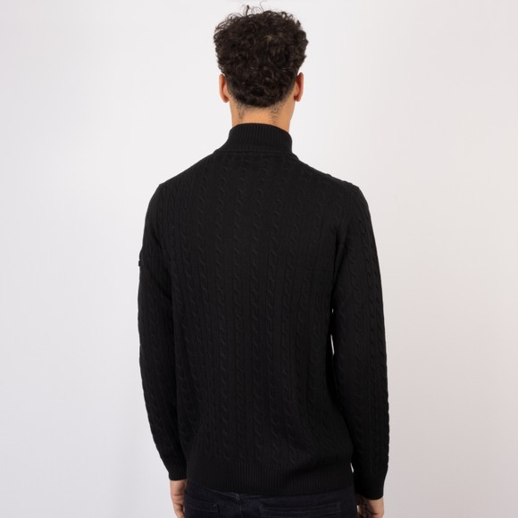 Sandbanks Mens Black Merino Wool Cable Knit 1/4 Zip Jumper #4