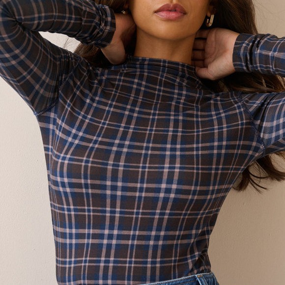 Nobody's Child Womens Blue Exposed Seam Printed Long Sleeve Top #3