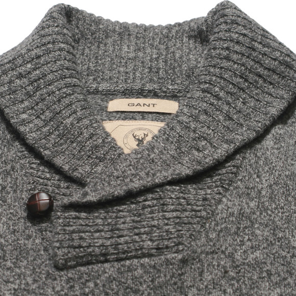 Gant Mens Grey Gant CV Lambswool Grey Shawlcollar Jumper main image