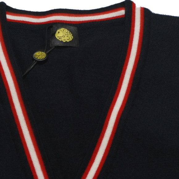 Pretty Green Mens Blue Pretty Green Navy/Red Tipped V Neck Cardigan main image