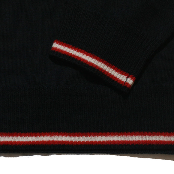 Pretty Green Mens Blue Pretty Green Tipped Navy/Red V Neck Merino Jumper main image