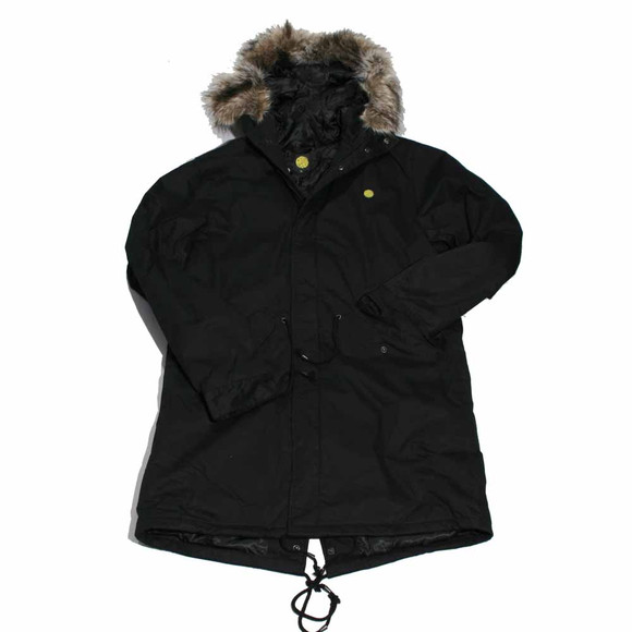 Pretty Green Mens Black Pretty Green Black Fur Hooded Parka main image