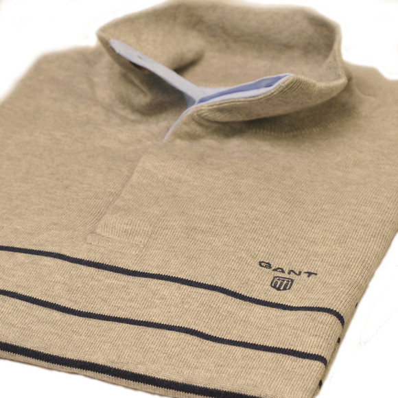 Gant Mens Grey Gant Grey Melange A P Pima Cotton Breton Stripe Half Zip Jumper main image