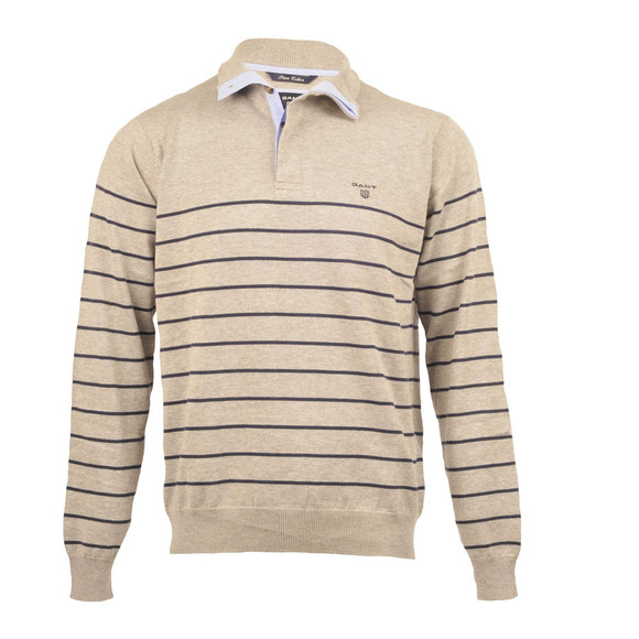 Gant Mens Grey Gant Grey Melange A P Pima Cotton Breton Stripe Half Zip Jumper main image
