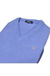 Gant Mens Blue Gant Blue Melange Solid Cotton V Neck Jumper