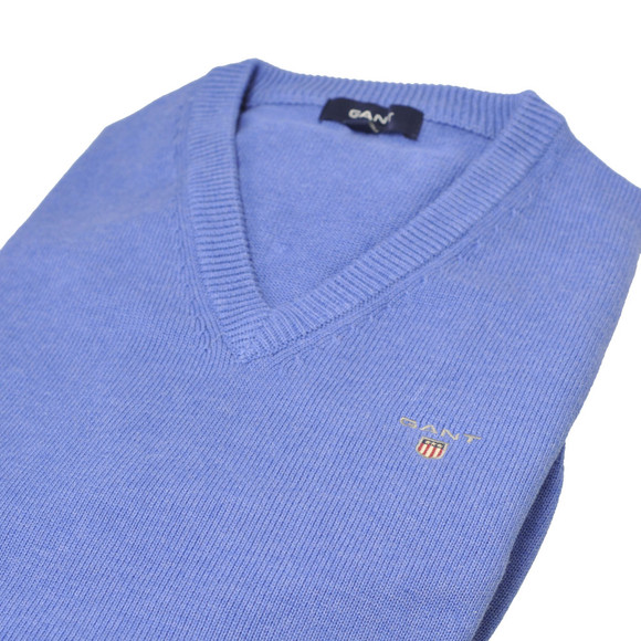 Gant Mens Blue Gant Blue Melange Solid Cotton V Neck Jumper main image