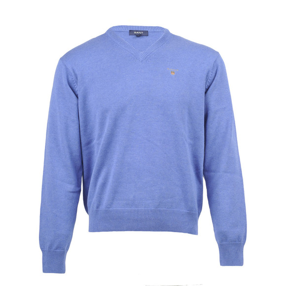 Gant Mens Blue Gant Blue Melange Solid Cotton V Neck Jumper main image