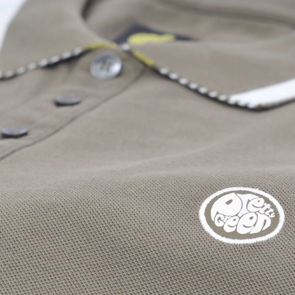 Pretty Green Mens Green Pretty Green Khaki Stripe Collar Polo main image