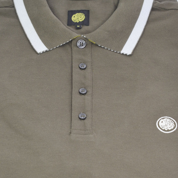 Pretty Green Mens Green Pretty Green Khaki Stripe Collar Polo main image