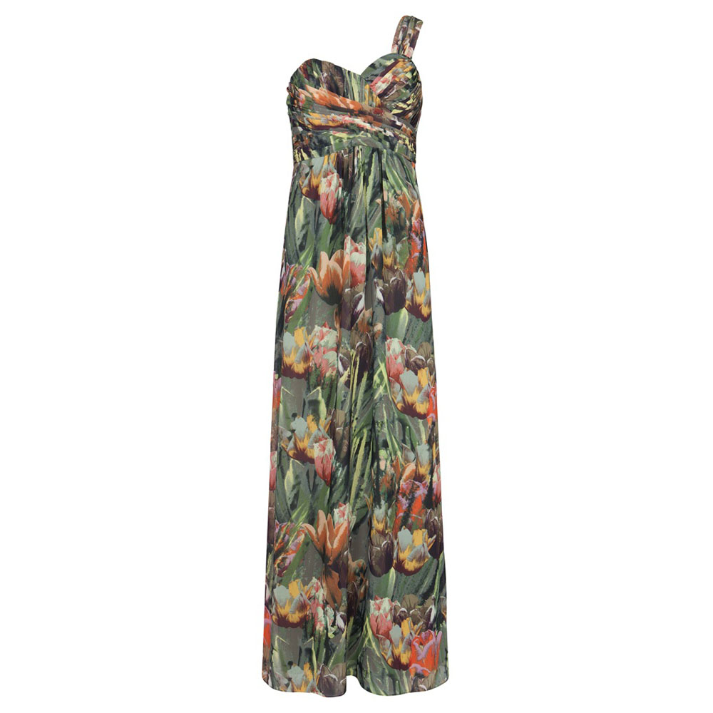 Ted Baker Tulip Print One Shoulder Maxi Dress - Olive | Oxygen Clothing