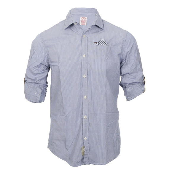 Scotch & Soda Mens Blue Scotch & Soda Blue/White Roll Up Beach Mood Stripe Shirt main image