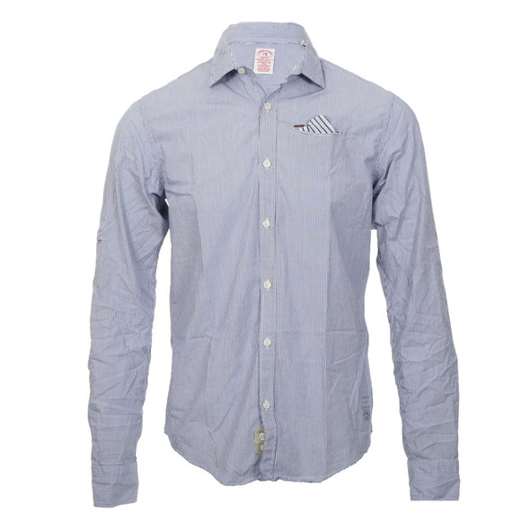 Scotch & Soda Mens Blue Scotch & Soda Blue/White Roll Up Beach Mood Stripe Shirt main image