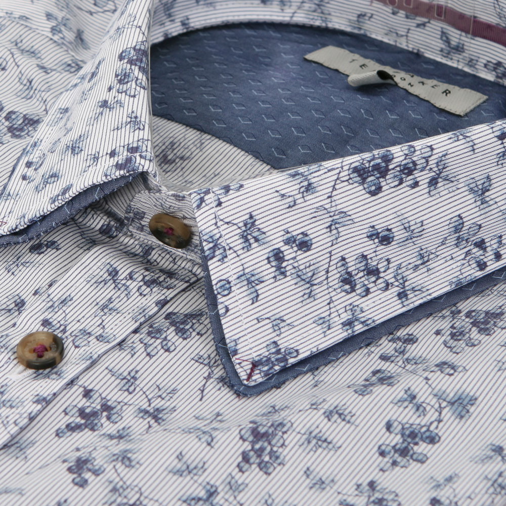 Ted Baker Blue Stripe Floral Print Shirt Masdings