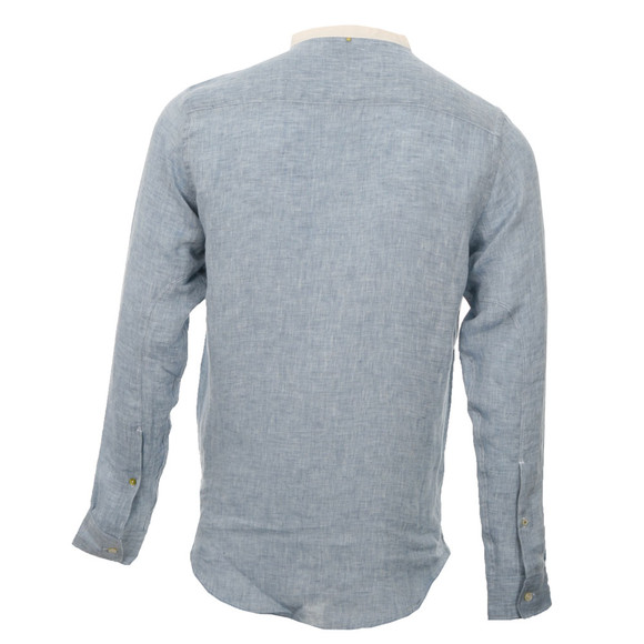 Pretty Green Mens Blue Pretty Green Light Blue Collarless Shirt main image