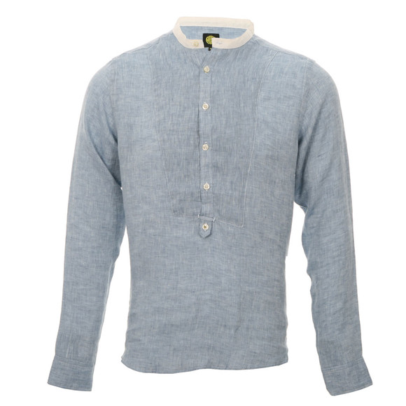 Pretty Green Mens Blue Pretty Green Light Blue Collarless Shirt main image