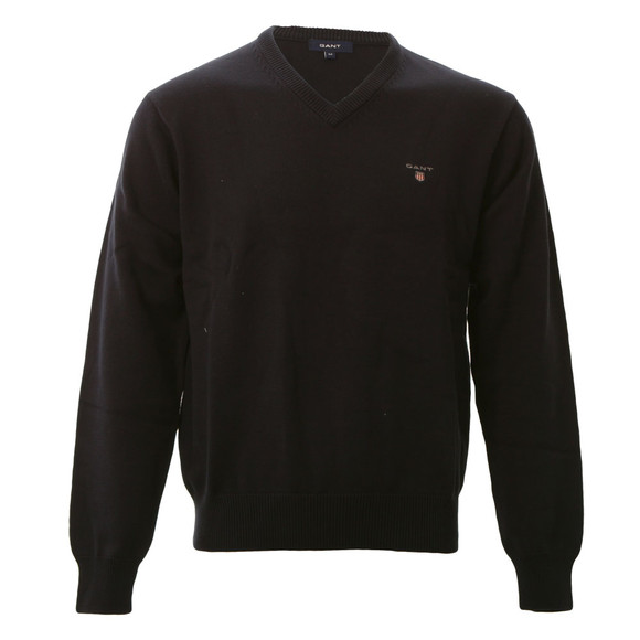 Gant Mens Blue Gant Solid Cotton V Neck Jumper main image