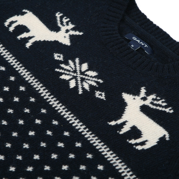Gant Boys Blue Gant Wool Reindeer Crew Neck Jumper main image