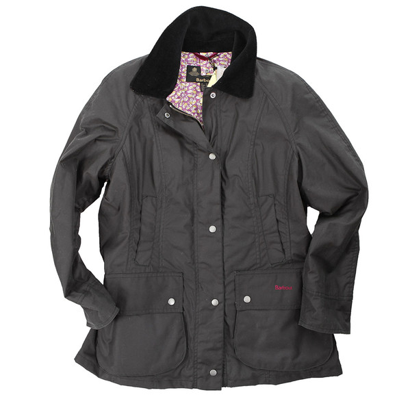 Barbour Lifestyle Womens Grey Barbour Dark Charcoal Liberty Beadnell Wax Jacket #1