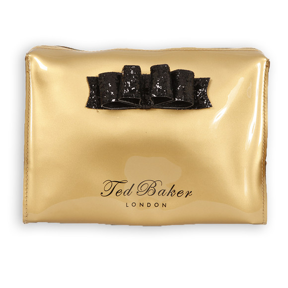 Ted Baker Womens Gold Ted Baker Glowbow Glitter Bow Large Washbag #1