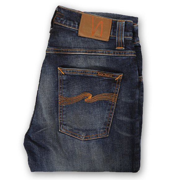 Nudie Jeans Mens Blue Nudie Grim Tim Organic Crushed Jeans main image